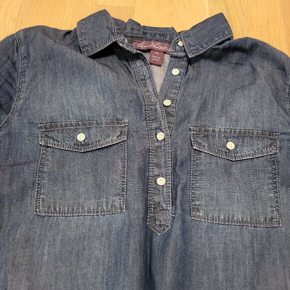 Gloria Vanderbilt Dress Denim Above Knee XS Chambray Roll Tab Sleeve Drawstring - Picture 4 of 14